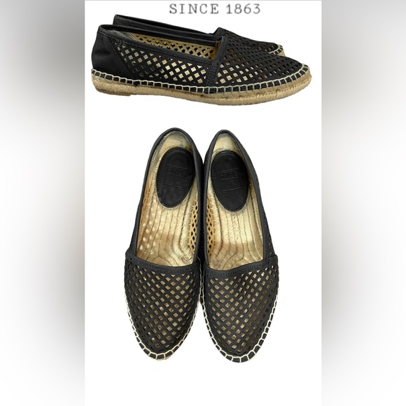 Frye Women’s Black Lee A Line Perforated Leather Espadrilles Flats Size 7.5 - Picture 2 of 5